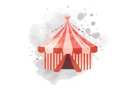 Wedding Circus Tent in Red and White Watercolor